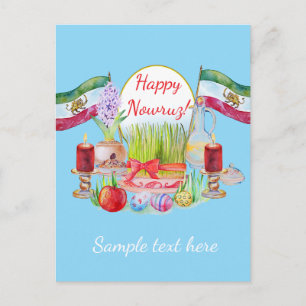 Gelukkig Norooz Haft Sin met Leeuw- en Zonnevlagge Briefkaart