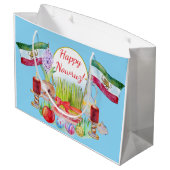 Gelukkig Norooz Haft Sin met Leeuw- en Zonnevlagge Groot Cadeauzakje (Achterkant Gekanteld)