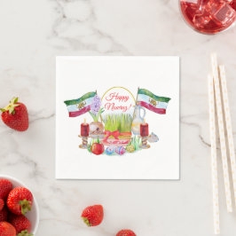 Gelukkig Norooz Haft Sin met Leeuw- en Zonnevlagge Servet