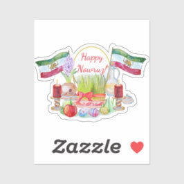 Gelukkig Norooz Haft Sin met Leeuw- en Zonnevlagge Sticker