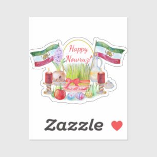 Gelukkig Norooz Haft Sin met Leeuw- en Zonnevlagge Sticker