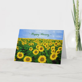 Gelukkig Norooz, zonnebloemen in het veld Feestdagen Kaart