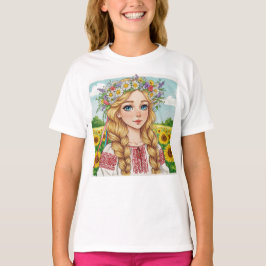 Gelukkig Oekraïens Meisje Bloemenkrans T-Shirt