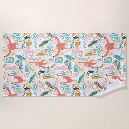 Gelukkig Oerwoud dierlijk patroon tropische blader Strandlaken (Voorkant)