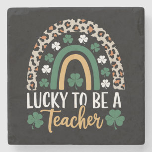 Gelukkig om een leraar regenboog St. Patrick's Day Stenen Onderzetter