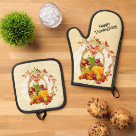 Gelukkig oogstdankmandje  ovenwant & pannenlap set