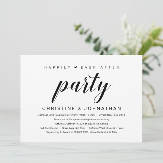 Gelukkig ooit daarna, Buwende Elopement Party Invi Kaart (Staand voorkant)