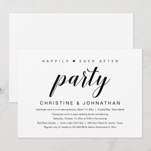 Gelukkig ooit daarna, Buwende Elopement Party Invi Kaart (Voorkant / Achterkant)
