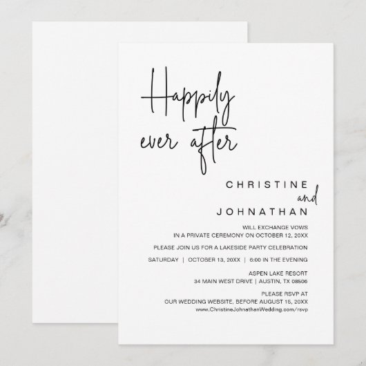 Gelukkig ooit daarna, een bruiloftsfeest kaart (Voorkant / Achterkant)