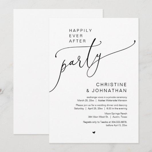 Gelukkig ooit daarna, een bruiloftsfeest kaart (Voorkant / Achterkant)