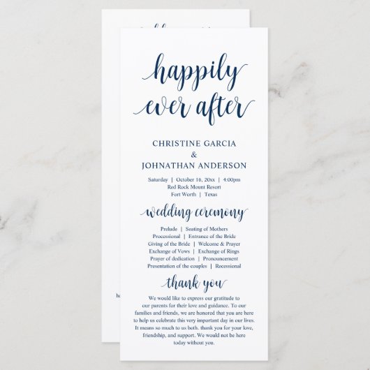 Gelukkig ooit daarna, Modern Wedding Ceremony Prog Programmakaart (Voorkant / Achterkant)
