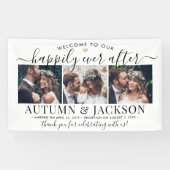 Gelukkig ooit na 3 Foto Elegant Wedding Welkom Spandoek (Horizontaal)