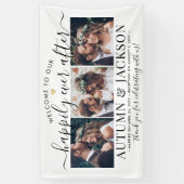 Gelukkig ooit na 3 Foto Elegant Wedding Welkom Spandoek (Verticaal)