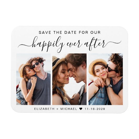 Gelukkig ooit na 3 Foto sparen de Datum Magneet (Horizontaal)