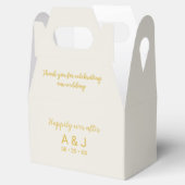 Gelukkig ooit na albasten witgouden monogram bedankdoosjes (Geopend)