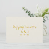 Gelukkig ooit na albasten witgouden monogram bedankkaart (Staand voorkant)