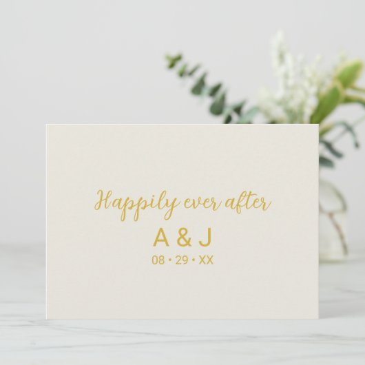 Gelukkig ooit na albasten witgouden monogram bedankkaart (Staand voorkant)