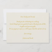 Gelukkig ooit na albasten witgouden monogram bedankkaart (Achterkant)