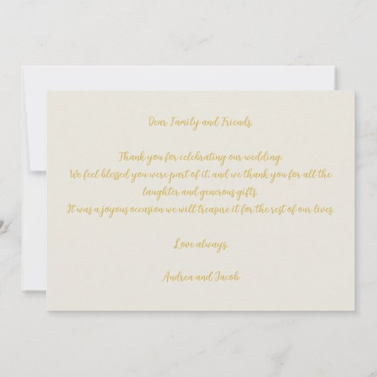 Gelukkig ooit na albasten witgouden monogram bedankkaart (Achterkant)