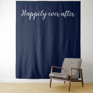 Gelukkig ooit na blauw witte bruiloft achtergrond wandkleed