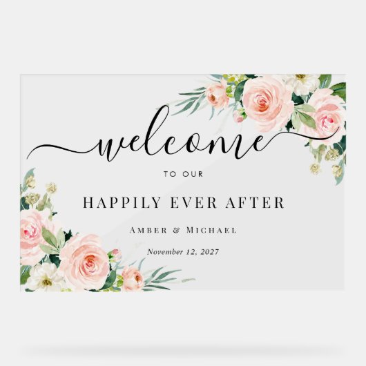 Gelukkig ooit na bloem bruiloft acryl teken acryl bord (Voorkant)