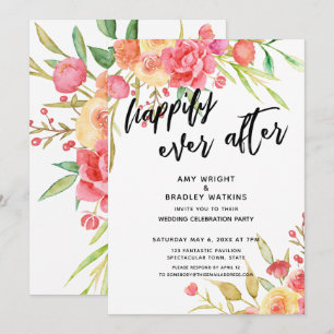 Gelukkig ooit na Boho Bloemen Huwelijksreceptie Kaart