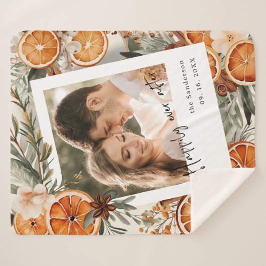 Gelukkig ooit na Boho Winter vakantie bruiloft Sherpa Deken (Voorkant (horizontaal))