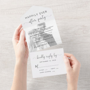 Gelukkig ooit na bruiloft Black en White Foto All In One Uitnodiging