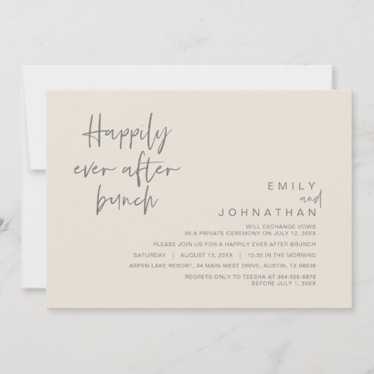 Gelukkig ooit na bruiloft brunch, crème donkergrij kaart (Voorkant)
