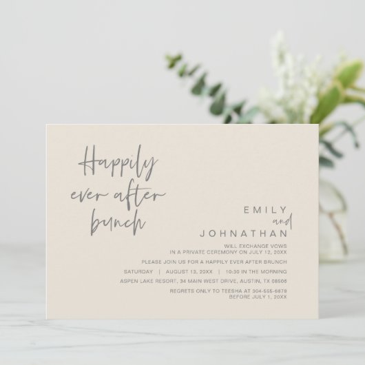 Gelukkig ooit na bruiloft brunch, crème donkergrij kaart (Staand voorkant)