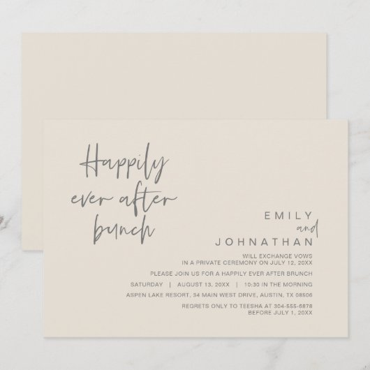 Gelukkig ooit na bruiloft brunch, crème donkergrij kaart (Voorkant / Achterkant)