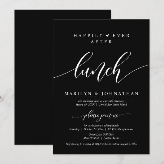 Gelukkig ooit na bruiloft Elopement Lunch Party Kaart (Voorkant / Achterkant)