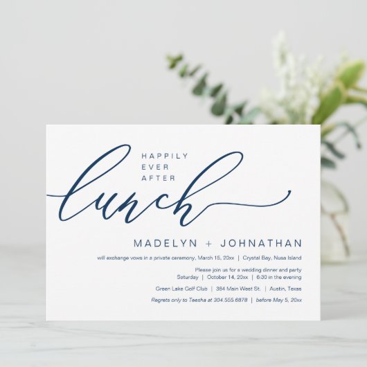 Gelukkig ooit na bruiloft Elopement Lunch Party Kaart (Staand voorkant)