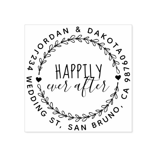 Gelukkig ooit na bruiloft krans retour adres rubberstempel (Afrduk)