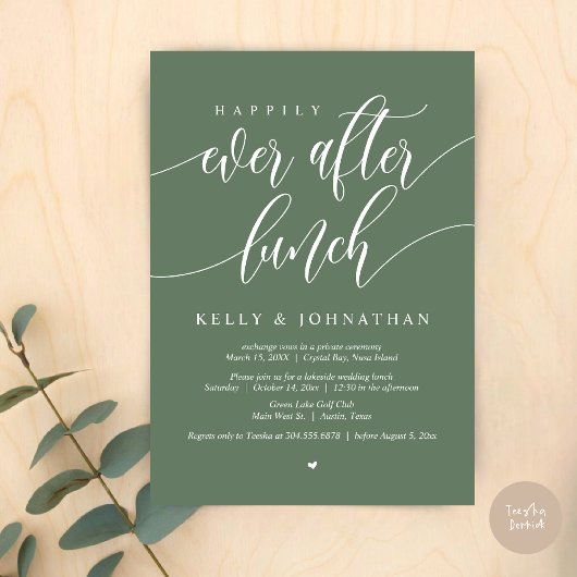 Gelukkig ooit na bruiloft lunch, in Sage Green Kaart