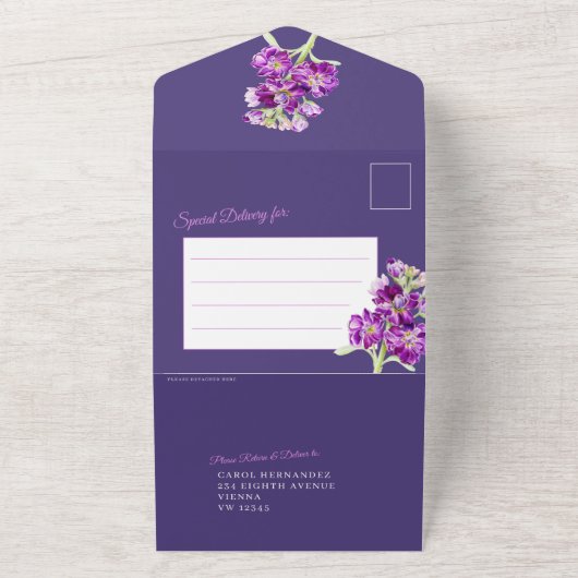 Gelukkig ooit na bruiloft paarse voorraad waterver all in one uitnodiging (Buitenkant)