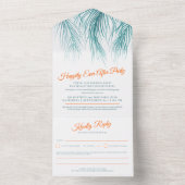 Gelukkig ooit na bruiloft palmgroen sinaasappel all in one uitnodiging (Binnen)