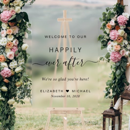 Gelukkig ooit na bruiloft welkom acryl bord