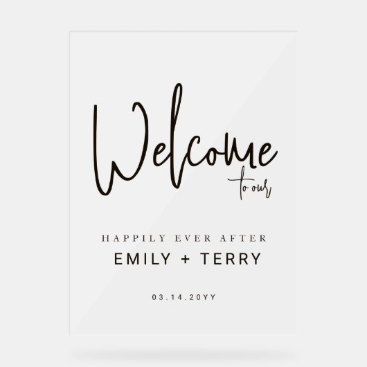 Gelukkig ooit na bruiloft Welkom Frosted Acryl Bord (Voorkant)