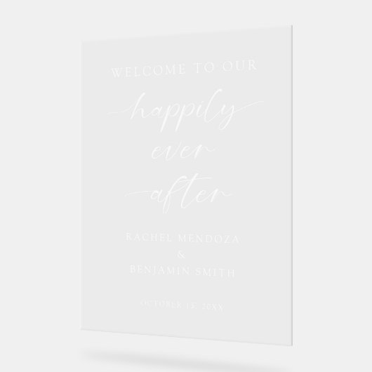 Gelukkig ooit na bruiloft welkom script minimaal acryl bord (Hoek)