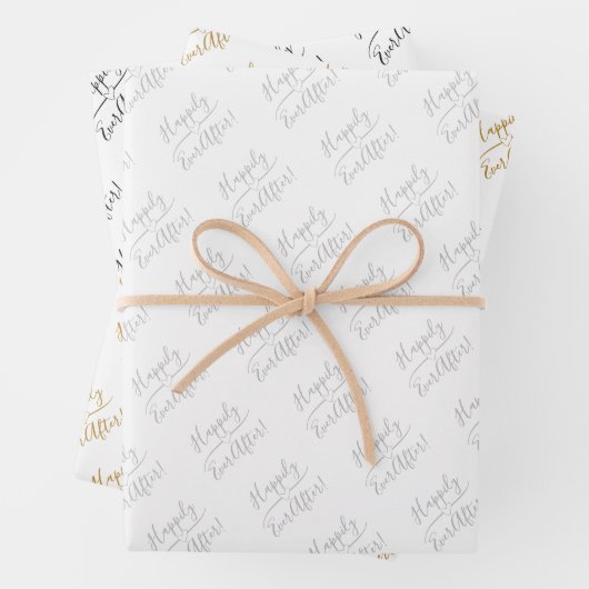 Gelukkig ooit na bruiloft zilver goud zwart wit inpakpapier vel (In situ)