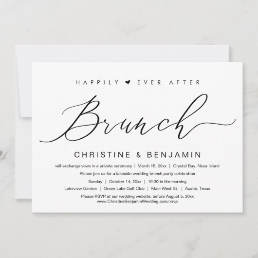Gelukkig ooit na brunch Elopement, modern script Kaart (Voorkant)