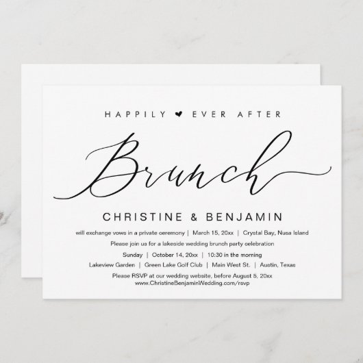 Gelukkig ooit na brunch Elopement, modern script Kaart (Voorkant / Achterkant)