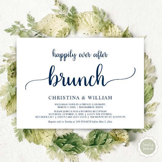 Gelukkig ooit na Brunch, Elopement, Navy Blue Kaart