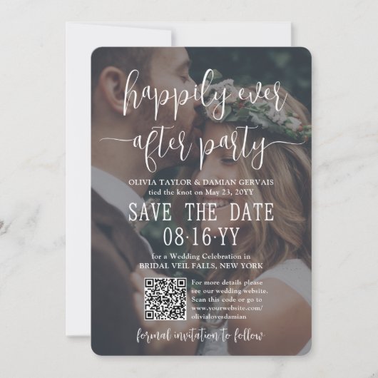Gelukkig ooit na de Bedekking QR Weddenschap van d Save The Date (Voorkant)