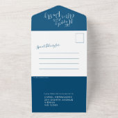 Gelukkig ooit na de bruiloft foto blauw wit all in one uitnodiging (Buitenkant)