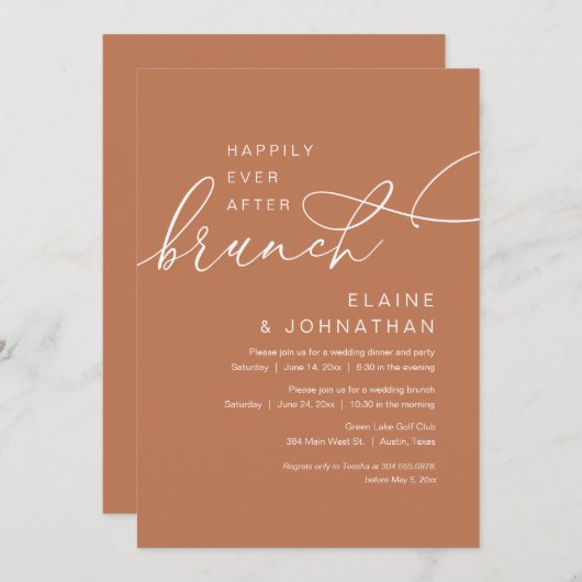 Gelukkig ooit na de brunch, bruiloft Elopement Par Kaart (Voorkant / Achterkant)