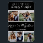 Gelukkig ooit na de foto Collage Wedding Keepslag Magneet<br><div class="desc">Maak van je favoriete trouwfoto's een keepasje met dit moderne fotocollage ontwerp. De tekst leest en zo leefden zij gelukkig na in een manuscriptdoopvont. U kunt uw namen en trouwdatum toevoegen om het verder te personaliseren. **GELIEVE TE LEZEN VÓÓR HET BESTELLEN** Als u veranderingen in de vorm of de grootte...</div>