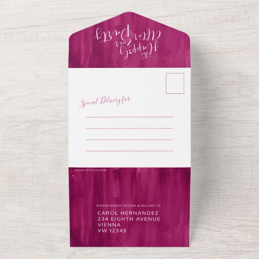 Gelukkig ooit na de huwelijksfeestfoto rood all in one uitnodiging (Buitenkant)