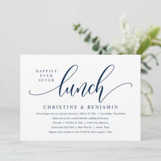 Gelukkig ooit na de lunch Elopement, modern script Kaart (Staand voorkant)